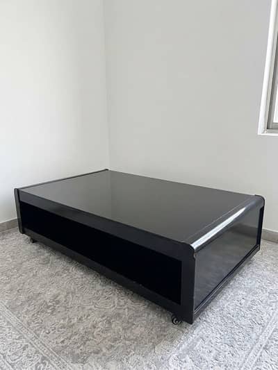 Black High-Gloss Center / Coffee Table with Storage & Wheels