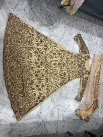 Bridal Heavy Maxi Golden Maxi, baby pink 4 sided work Dubatta