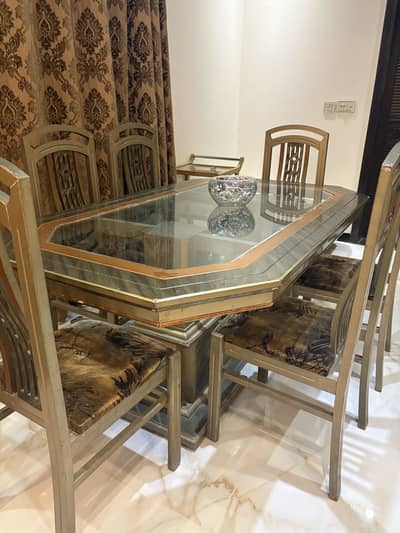 Elegant 6-Seater Glass Top Dining Table with 6 Matching Chairs