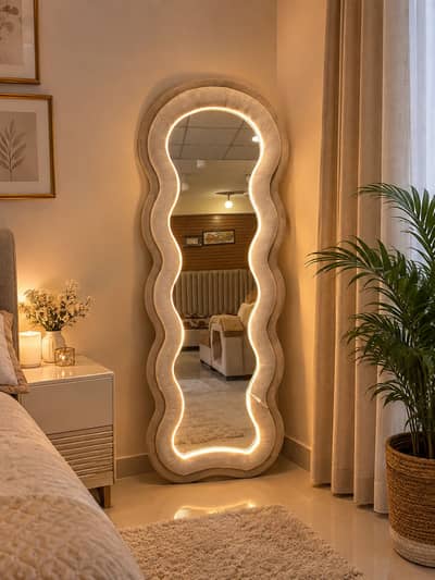 Elegant Wavy LED Full-Length Mirror