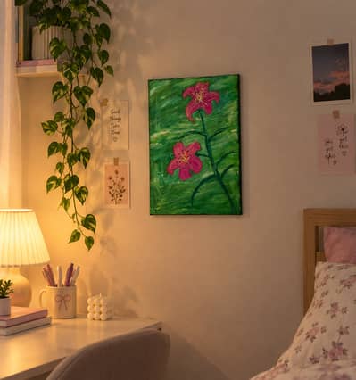  Handmade Floral Canvas Painting for Sale   A beautiful pink flow