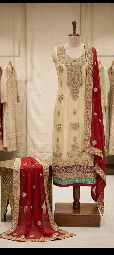 Elegant Designer Formal Suit | Heavy Embroidery & Zardozi Work