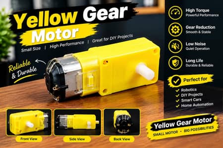 Yellow Gear Motor for DIY Projects, Robotics & Smart Cars