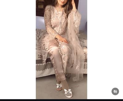 Designer Style Front-Open Net dress with Silk Inner