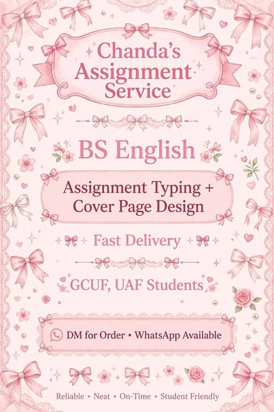 Assignment typing and cute cover page For BS Students Faisalabad
