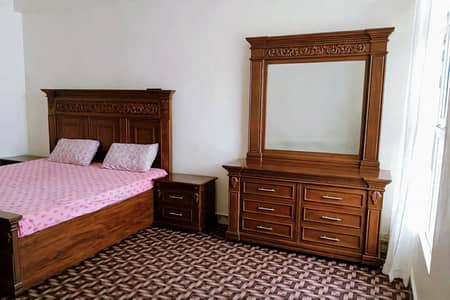 wooden double bed set + dressing table