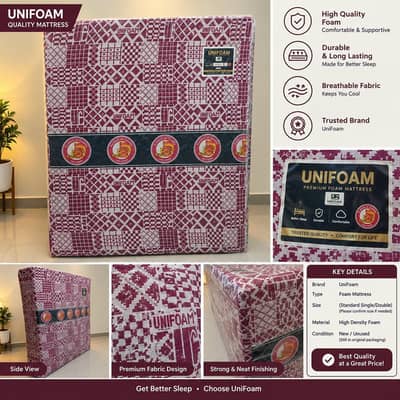 UniFoam Queen Size Foam Mattress – 78 × 60 × 8 Inches