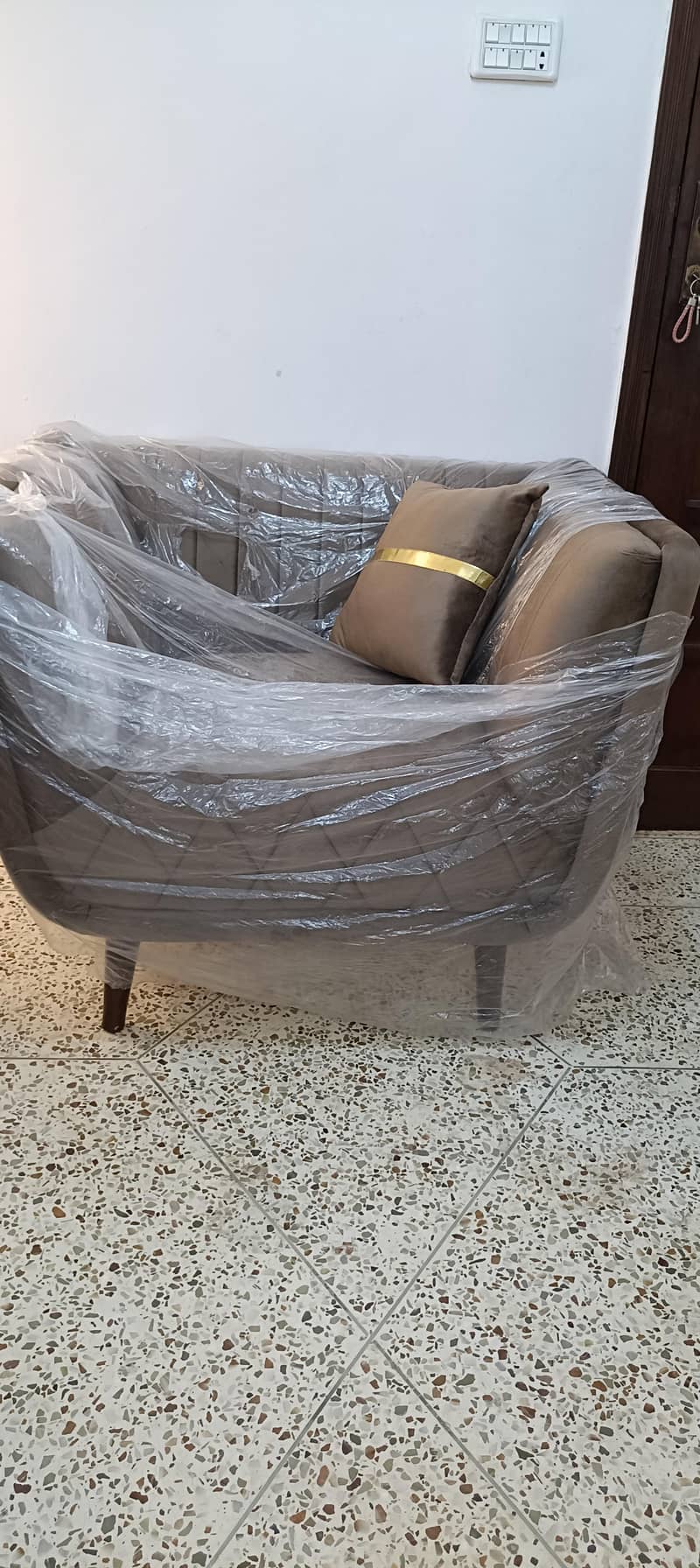 Single Seat Sofa / Dark Brown / Velvet / Cushion Included 0