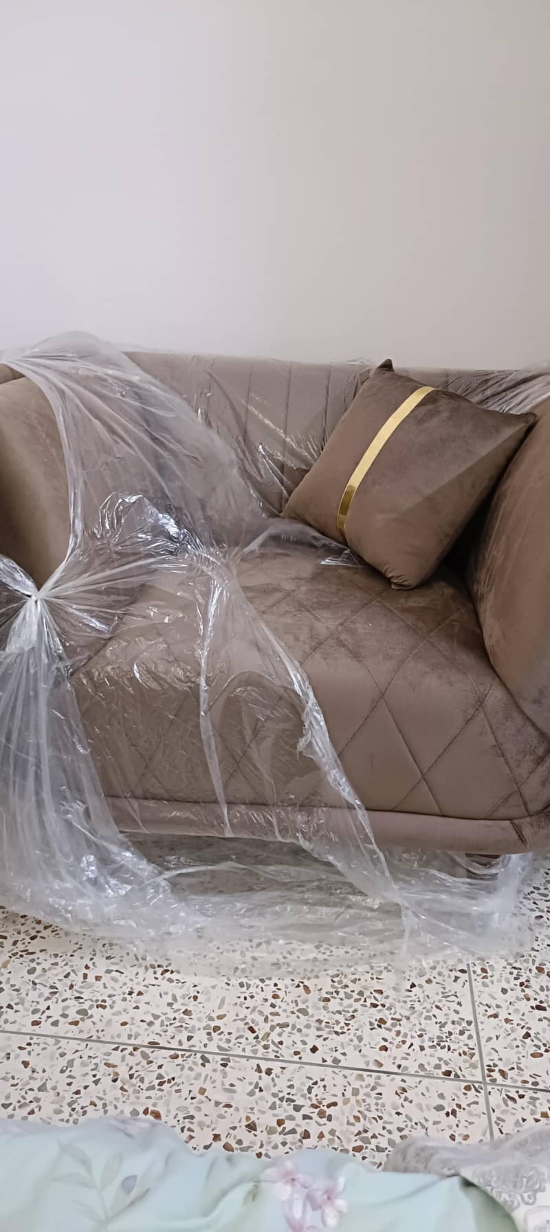 Single Seat Sofa / Dark Brown / Velvet / Cushion Included 1