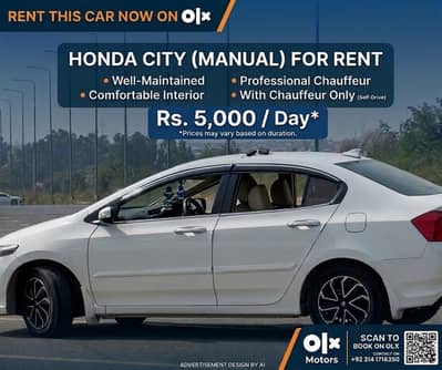 Honda City with driver for Rent neat & clean family friendly.
