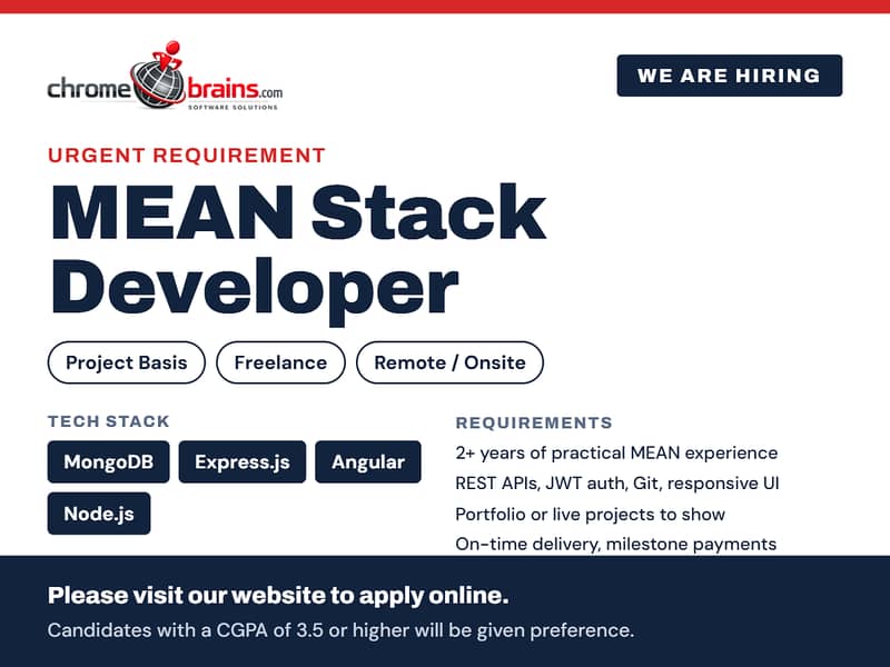 MEAN Stack Developer Required – Project Basis 0