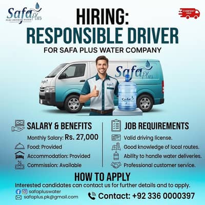 Driver Required – Water Company We are looking for a responsible and e