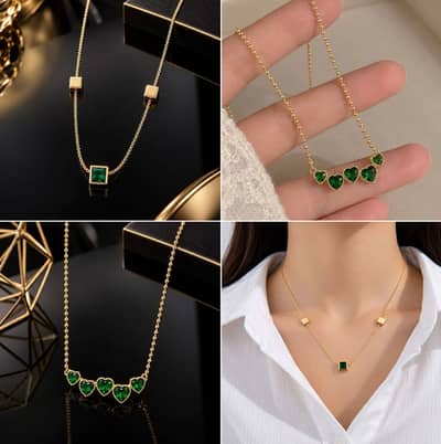  Beautiful Emerald Stainless Steel Pendant Necklace 