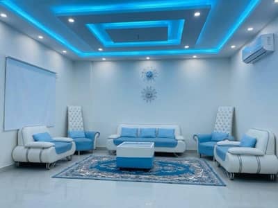 Modern blue and white luxury sofa set.