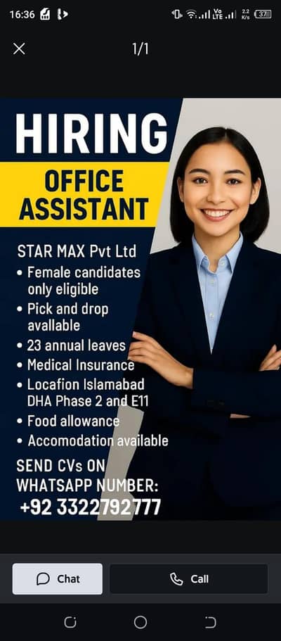 Hiring Office Assistant (Female)