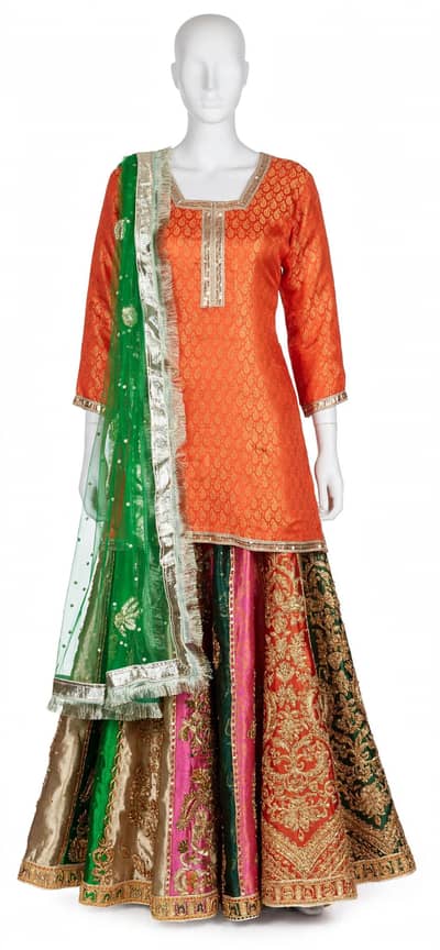 orange and green mehndi lehnga 3pc - 10/10 condition preloved