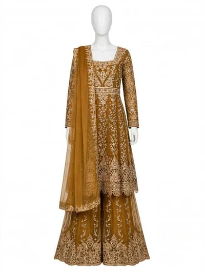 heavy embroidered mustard sharrara-3pc_10/10 condition preloved