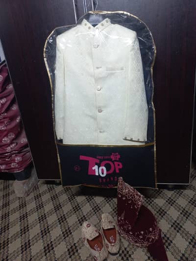 Kids Off-White Sherwani with Inner & Khussa – Age 7–8 Years