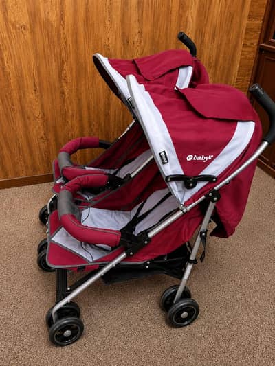 Premium Imported Maroon Double Baby Stroller – Elegant Twin Pram