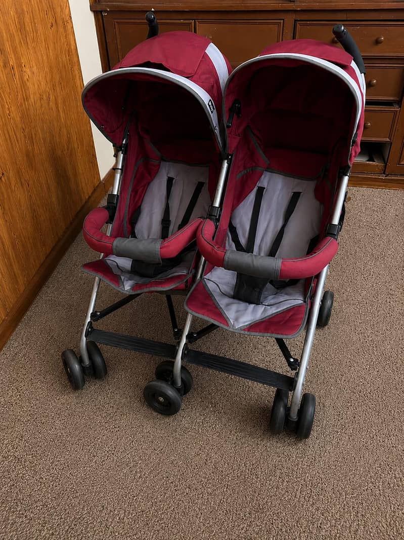 Premium Imported Maroon Double Baby Stroller – Elegant Twin Pram ...