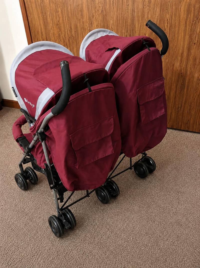 Premium Imported Maroon Double Baby Stroller – Elegant Twin Pram ...