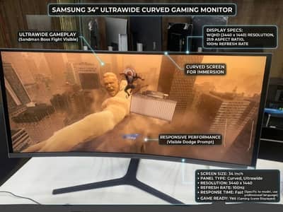 SAMSUNG 34" ULTRAWIDE CURVED MONITOR (100Hz Refresh Rate) samsung led