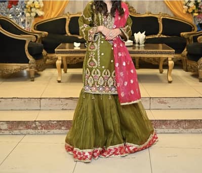 Beautiful Mehndi/ Wedding Sharara suit ( 3-piece like new)