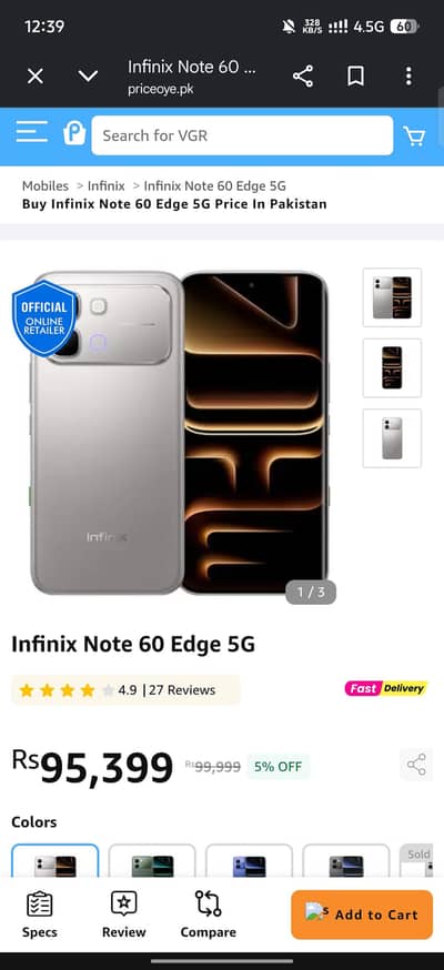 Infinix note 60edgh complete box