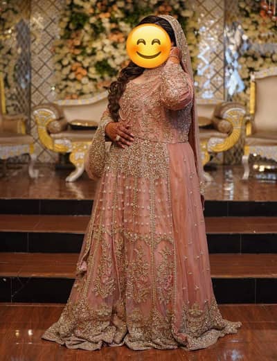 Heavy Bridal Walima Maxi Dress - Long Maxi Lehenga Dupatta