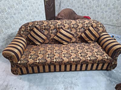 Luxury 7 Seater Sofa Set 3+2+1 Brown Gold Damask Living Room Furniture