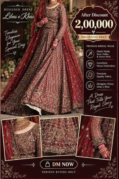 Bridal Maroon Dress | Libas e Khas Dress For Sale