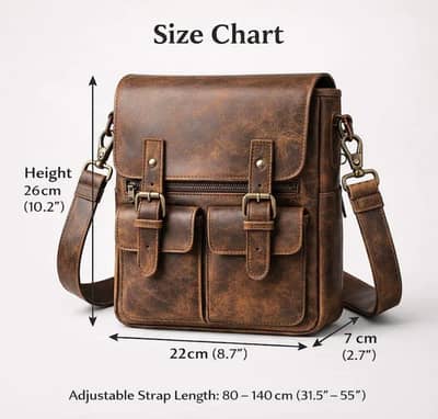 Vintage Brown Leather Messenger Bag – Adjustable Shoulder Strap