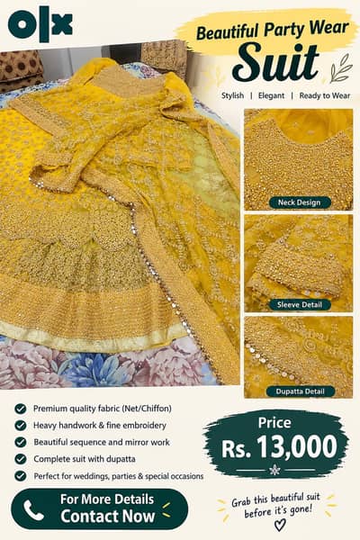 Beautiful Yellow Bridal / Party Wear Suit with Dupatta