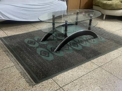Glass Centre Table with Matching Decorative Rug