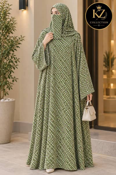 Women's Printed Abaya 3 Piece Set.