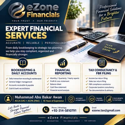 Accounting, Bookkeeping, Tax Filing & FBR Consultancy Services