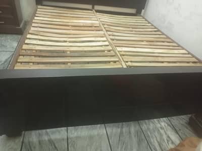 Used Wooden Double Bed for Sale – Dark Brown Modern Design
