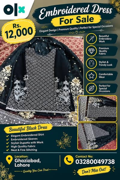 l Black Embroidered Dress with Dupatta – Rs. 12,000