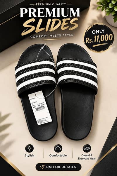 Original Adidas - Black Slides | Comfortable Slippers | Casual Wear