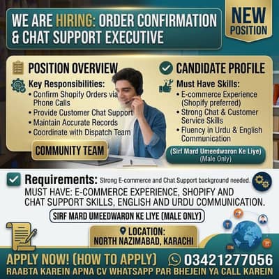 Order confirmation executive & Chat support executive for online brand