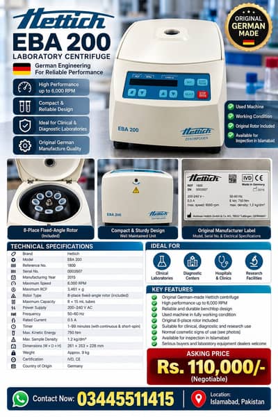 Hettich EBA 200 Laboratory Centrifuge | German Made
