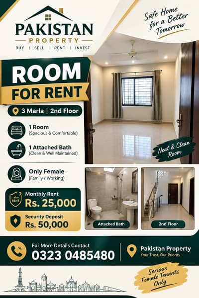 1 room with bath small living available for Female