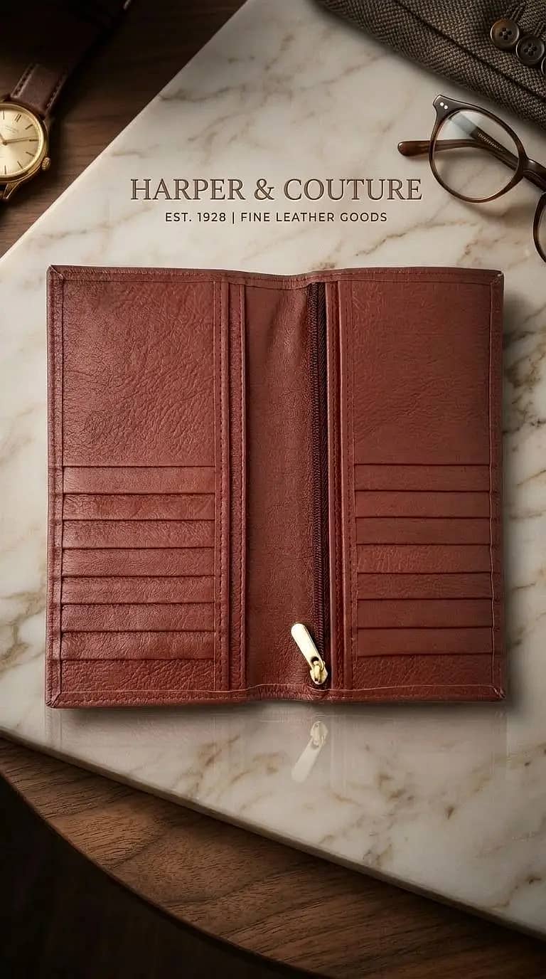 Long Bifold Leather Wallet – Multiple Card Slots with Zip Coin Pocket ...