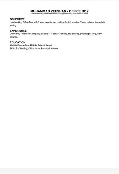 urgent job chaiya office ya helper eduction middla hai