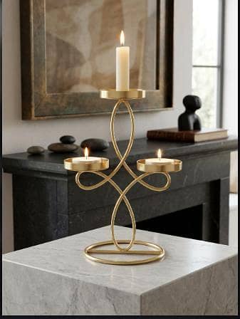 1 PCS 3-Tier Gold Geometric Candle Holder Stand – Modern Tabletop Centerpiece for Home Decor & Events  R6187
