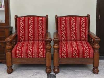 wooden sofa set 3 pieces with red cushion set