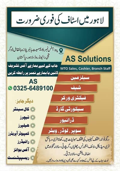 Salesmen | Chef | Security Guard | Driver | Sweeper | Loader | Waiter