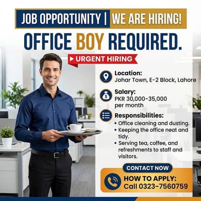 Office Boy Required – Urgent Hiring | Male Office Worker | Jobs