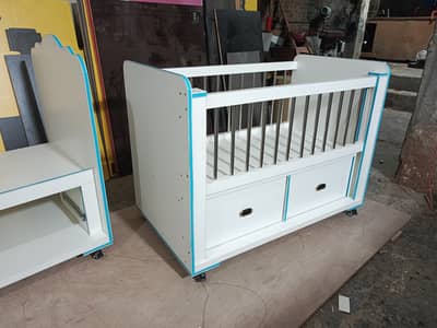 Baby wooden Cot with mattress and mattress cover( baby crib/ baby bed)