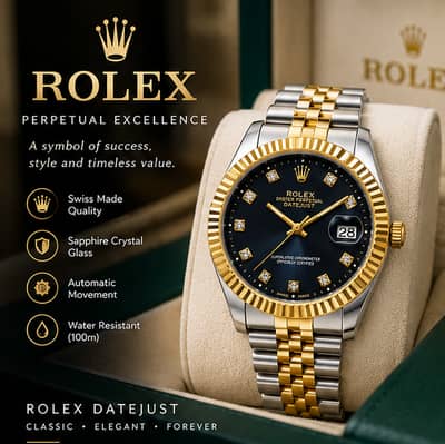 ⌚ Rolex Men's Gold & Silver Watch – Black Dial